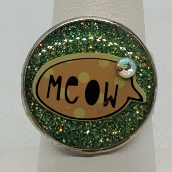 Adjustable Green, Orange, & Yellow Sparkly Meow Ring - Picture 2 of 5